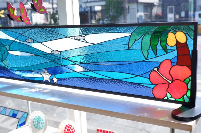 ステンドグラスパネル 海と亀 | ステンドグラス工房オクノシオ